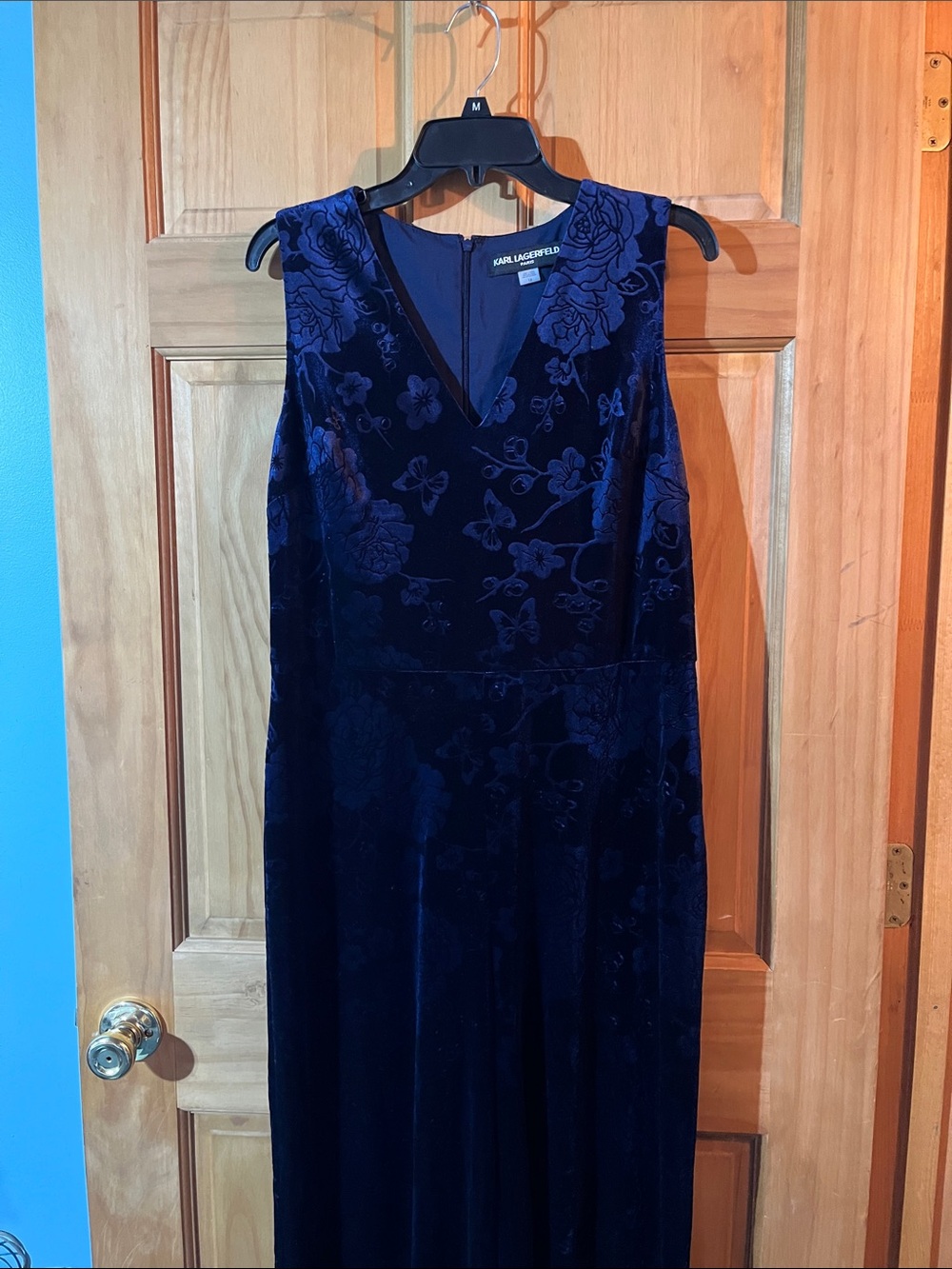 Karl Lagerfeld Navy Floral Velvet Maxi Dress
